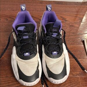 Adidas Black and Cream Basketball Sneakers with Purple Accents